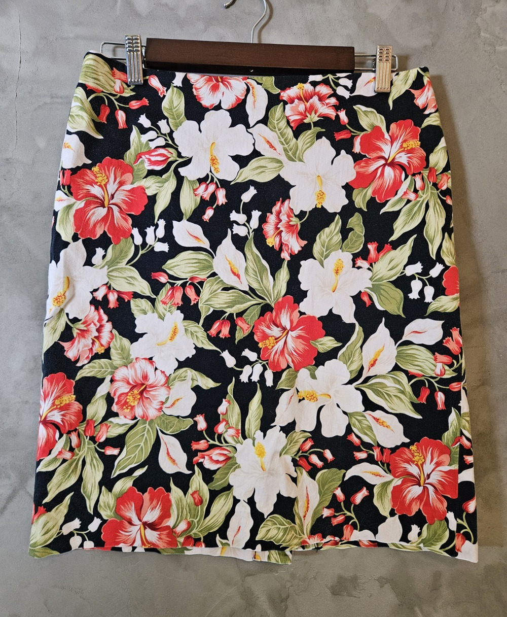 Jones New York Signature Floral Pencil Skirt Black/Red/White/Green Size 8
